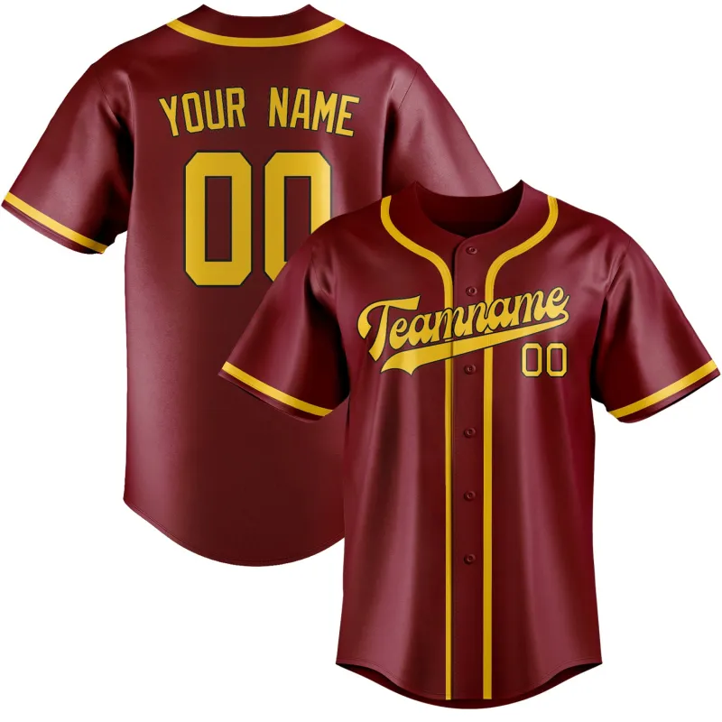 Custom Crimson Red Gold Baseball Jersey made by Tailorly