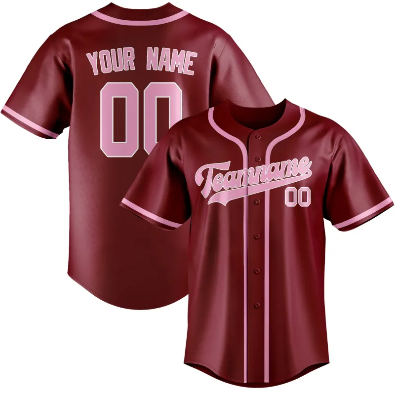 Custom Crimson Red Light Pink Baseball Jersey made by Tailorly