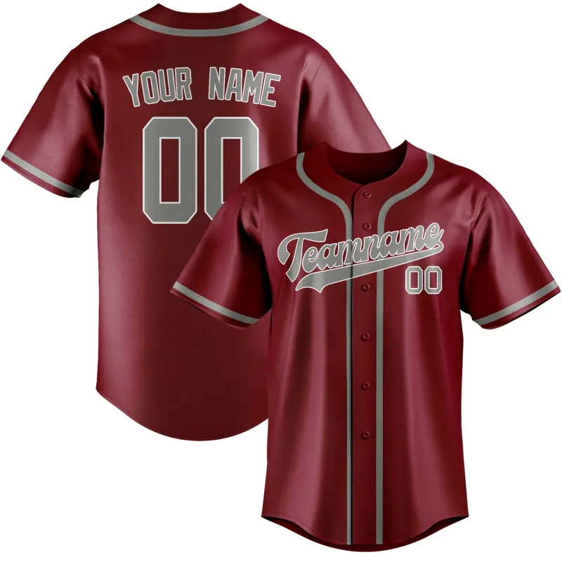 Custom Crimson Red Gray Baseball Jersey made by Tailorly