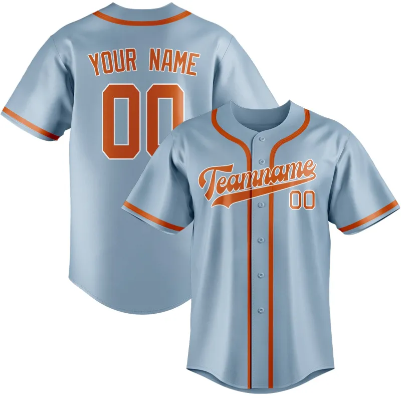 Custom Light Blue Orange Baseball Jersey made by Tailorly