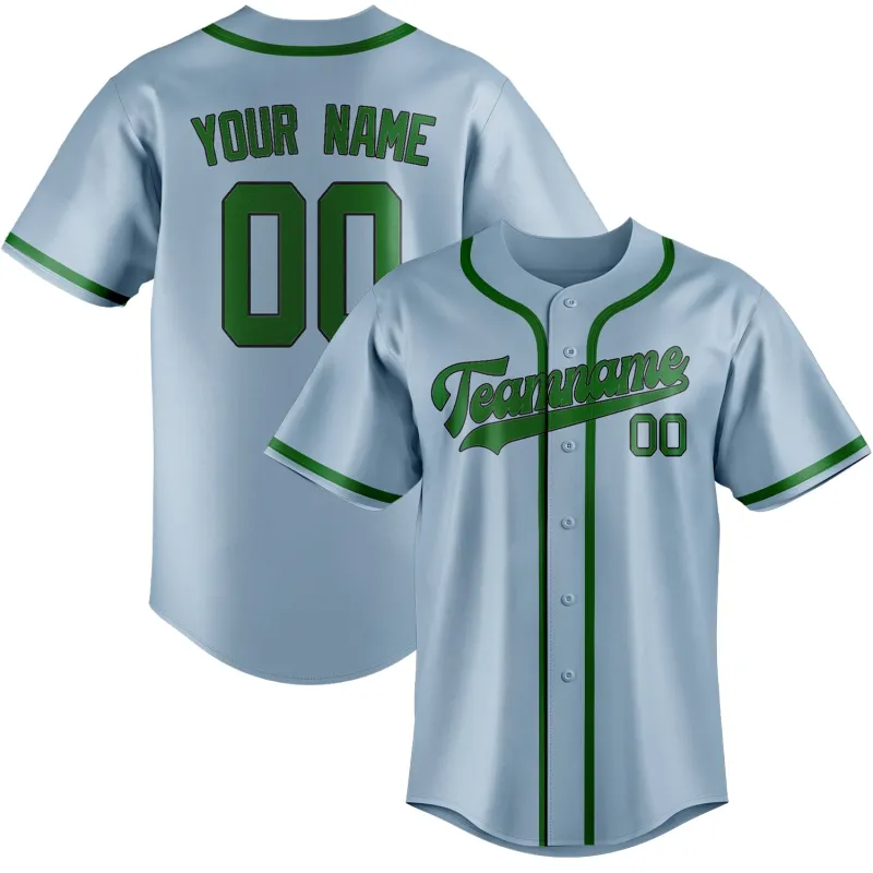 Custom Light Blue Emerald Green Baseball Jersey made by Tailorly