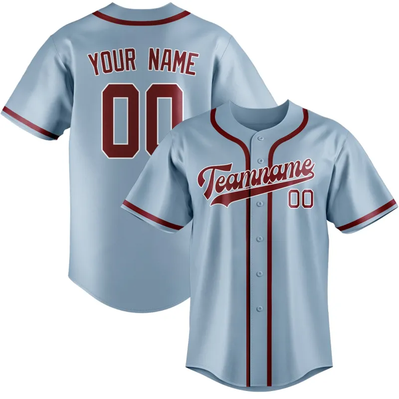 Custom Light Blue Crimson Red Baseball Jersey made by Tailorly