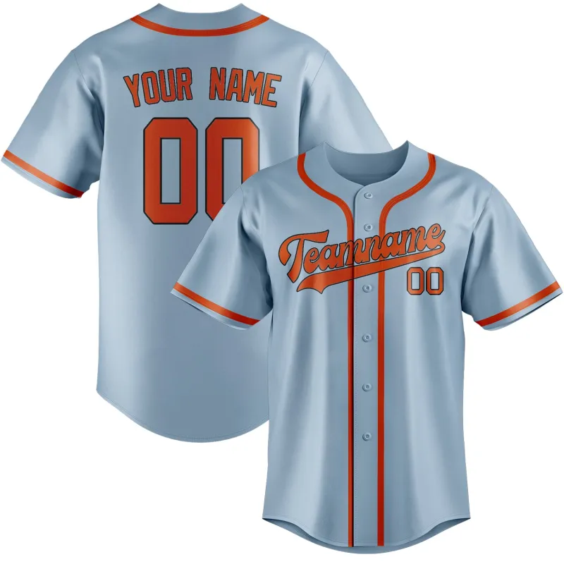 Custom Light Blue Orange Red Baseball Jersey made by Tailorly