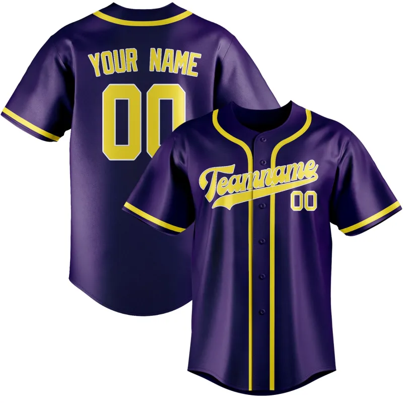 Custom Purple Light Yellow Baseball Jersey made by Tailorly