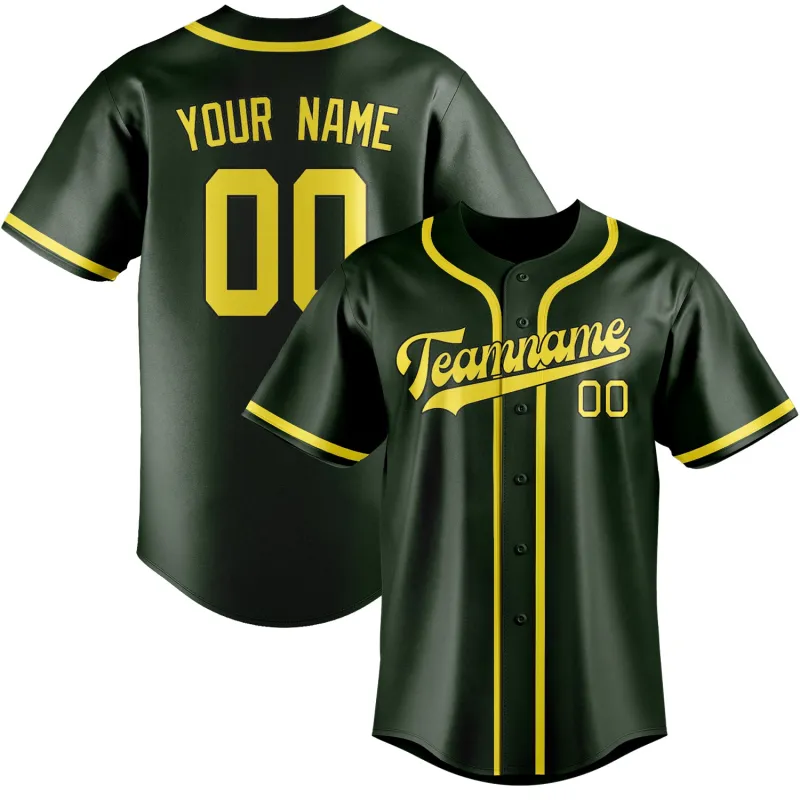 Custom Dark Green Light Yellow Baseball Jersey made by Tailorly