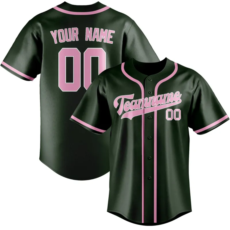 Custom Dark Green Light Pink Baseball Jersey made by Tailorly