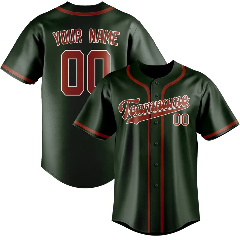 Custom Dark Green Coral Red Baseball Jersey made by Tailorly
