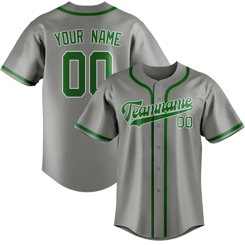 Custom Gray Emerald Green Baseball Jersey made by Tailorly