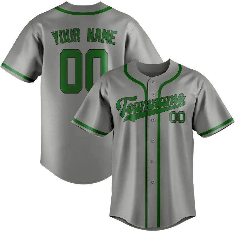 Custom Gray Emerald Green Baseball Jersey made by Tailorly