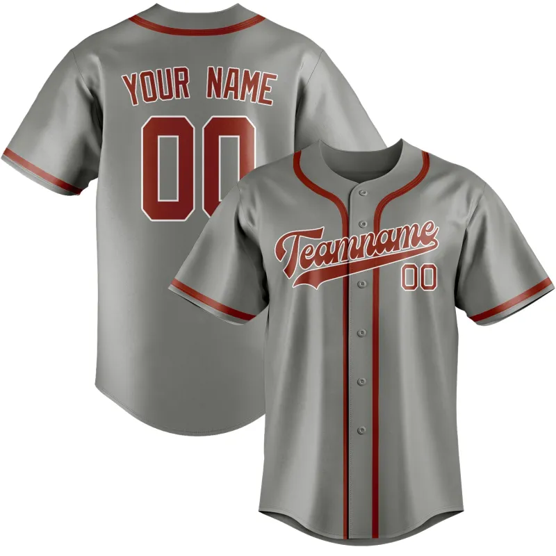 Custom Gray Coral Red Baseball Jersey made by Tailorly
