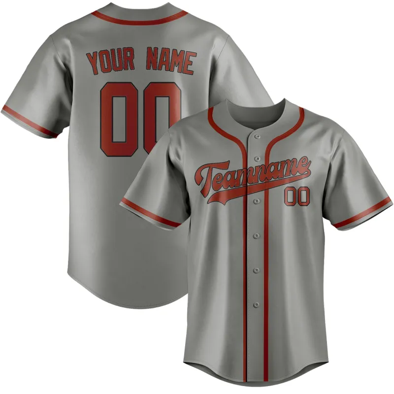 Custom Gray Coral Red Baseball Jersey made by Tailorly