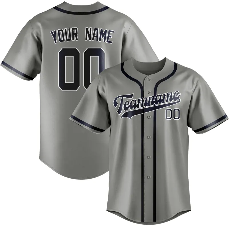 Custom Gray Navy Baseball Jersey made by Tailorly