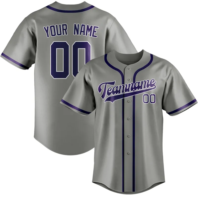 Custom Gray Purple Baseball Jersey made by Tailorly