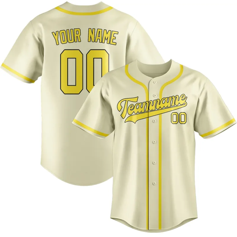 Custom Cream Light Yellow Baseball Jersey made by Tailorly