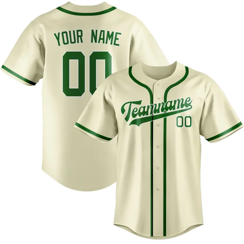 Custom Cream Emerald Green Baseball Jersey made by Tailorly