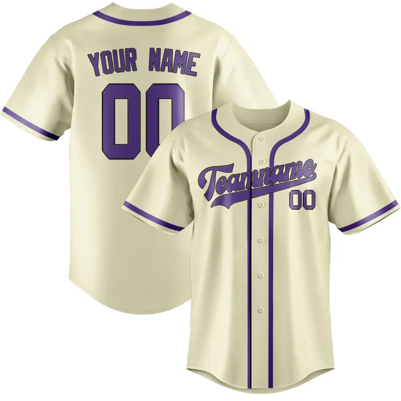 Custom Cream Light Purple Baseball Jersey made by Tailorly