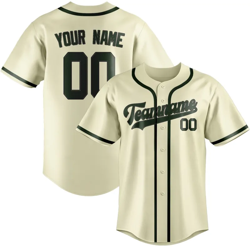 Custom Cream Dark Green Baseball Jersey made by Tailorly