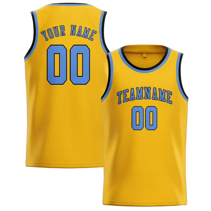 Custom Gold Light Blue Basketball Jersey made by Tailorly