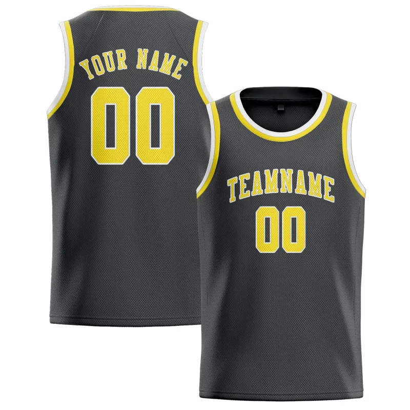 Custom Dark Grey Light Yellow Basketball Jersey made by Tailorly