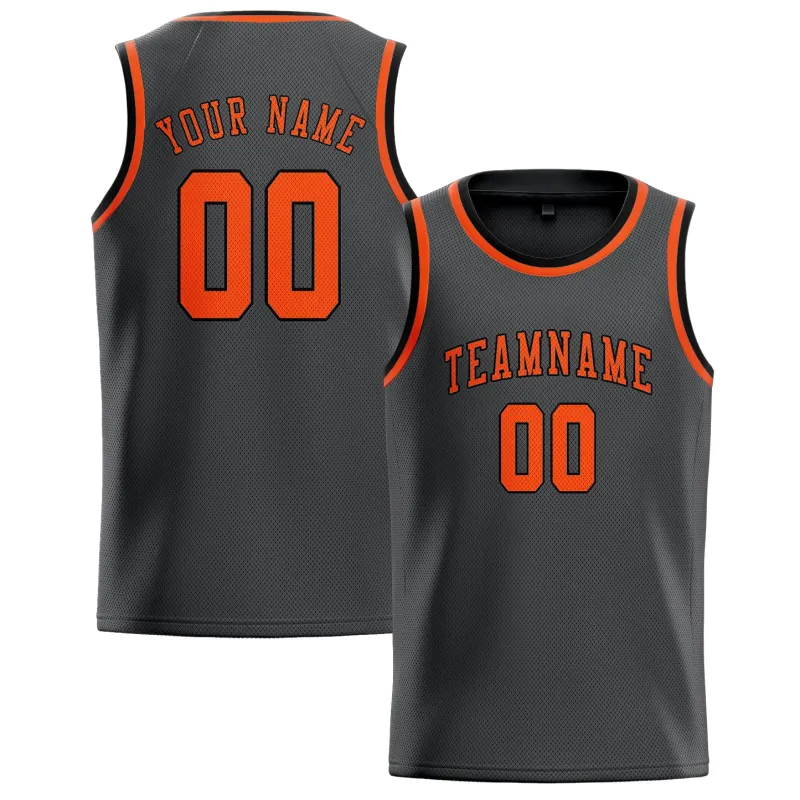 Custom Dark Grey Orange Red Basketball Jersey made by Tailorly