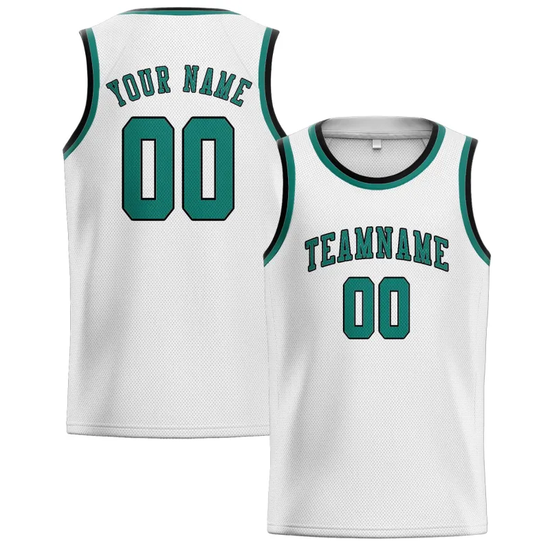 Custom White Blue Green Basketball Jersey made by Tailorly