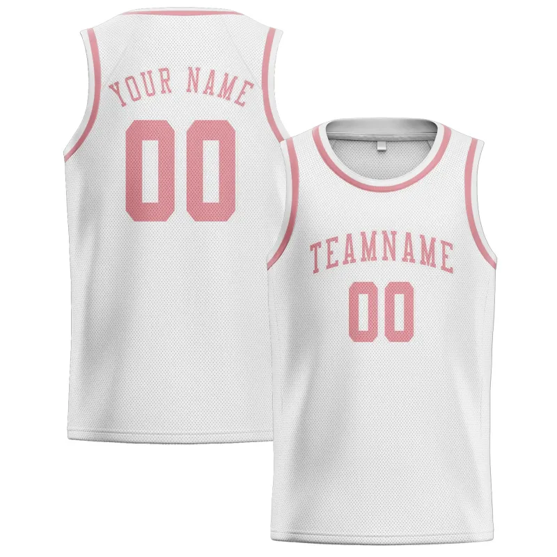 Custom White Light Pink Basketball Jersey made by Tailorly