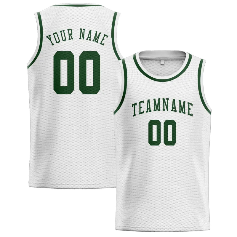 Custom White Dark Green Basketball Jersey made by Tailorly