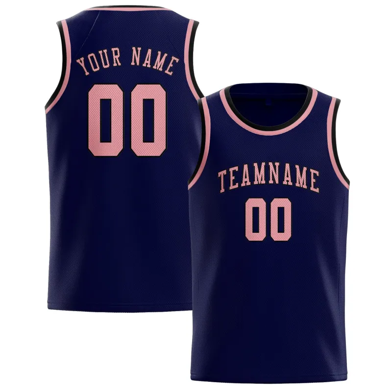 Custom Navy Light Pink Basketball Jersey made by Tailorly