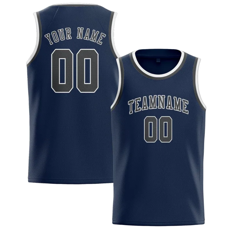 Custom Blue Dark Grey Basketball Jersey made by Tailorly