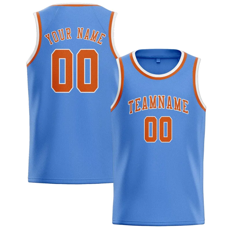 Custom Light Blue Orange Basketball Jersey made by Tailorly