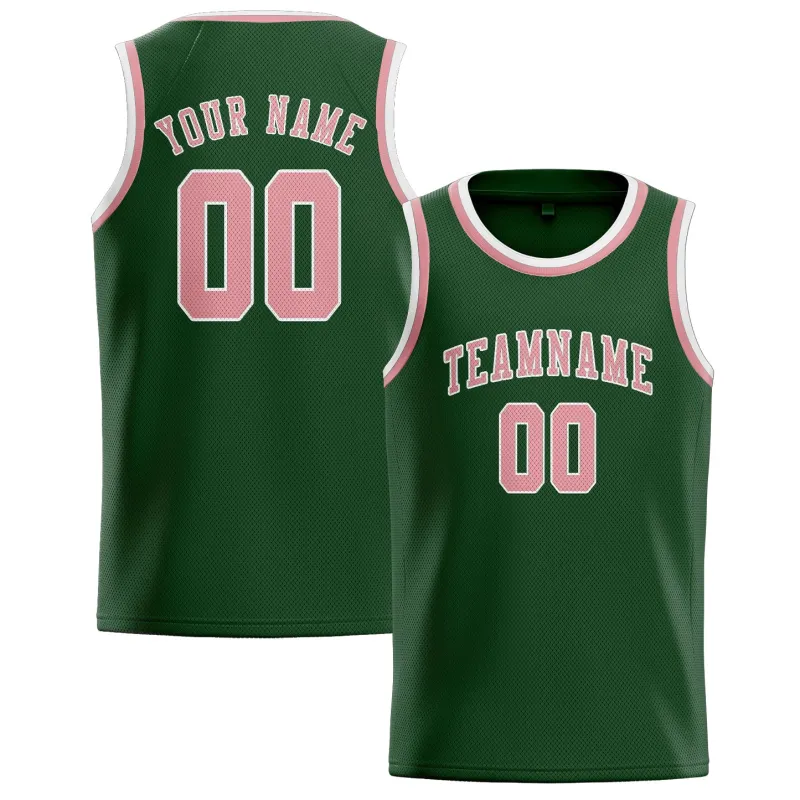Custom Dark Green Light Pink Basketball Jersey made by Tailorly