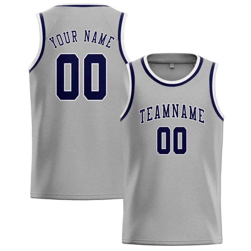 Custom Gray Navy Basketball Jersey made by Tailorly