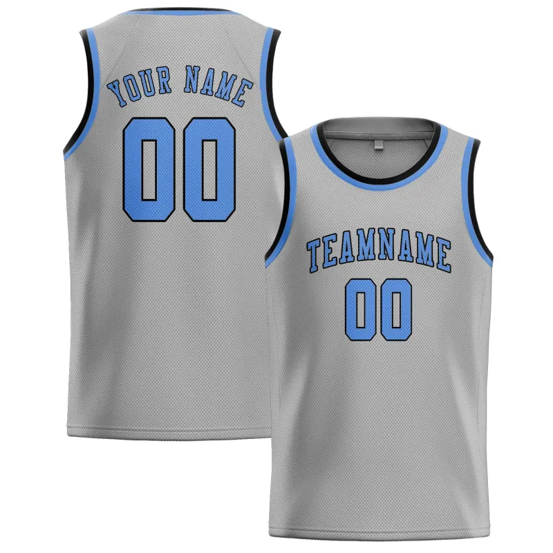 Custom Gray Light Blue Basketball Jersey made by Tailorly