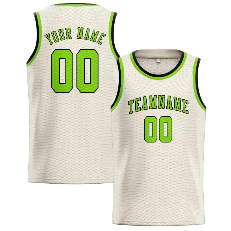 Custom Cream Emerald Green Basketball Jersey made by Tailorly