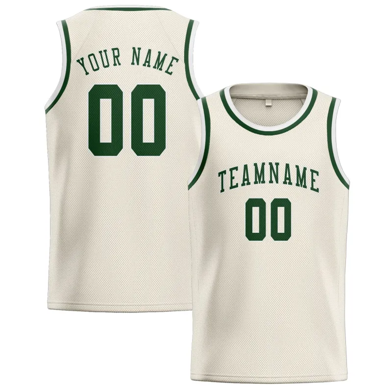 Custom Cream Dark Green Basketball Jersey made by Tailorly