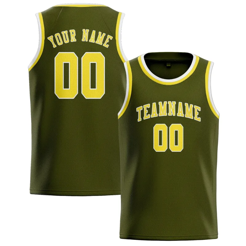 Custom Olive Light Yellow Basketball Jersey made by Tailorly