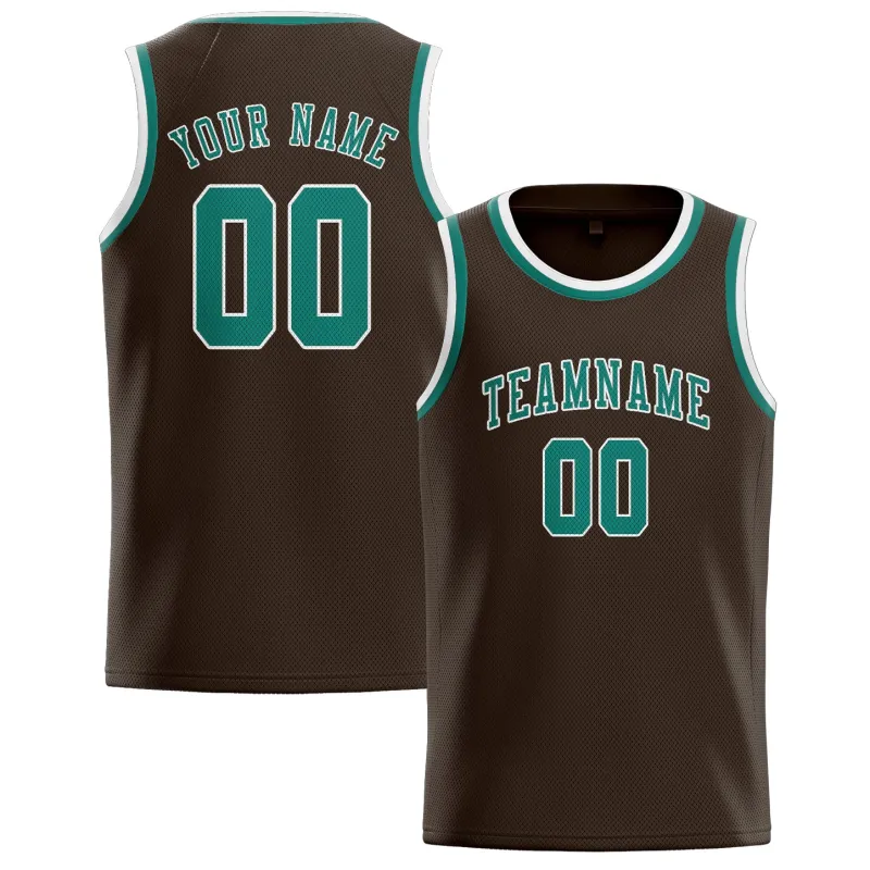 Custom Brown Blue Green Basketball Jersey made by Tailorly