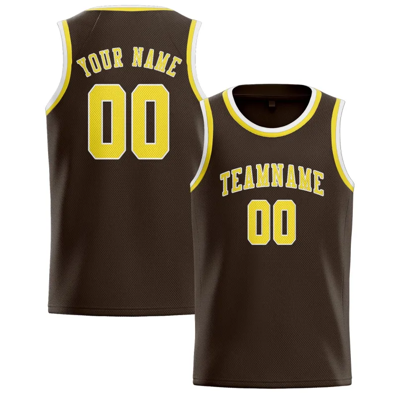 Custom Brown Light Yellow Basketball Jersey made by Tailorly