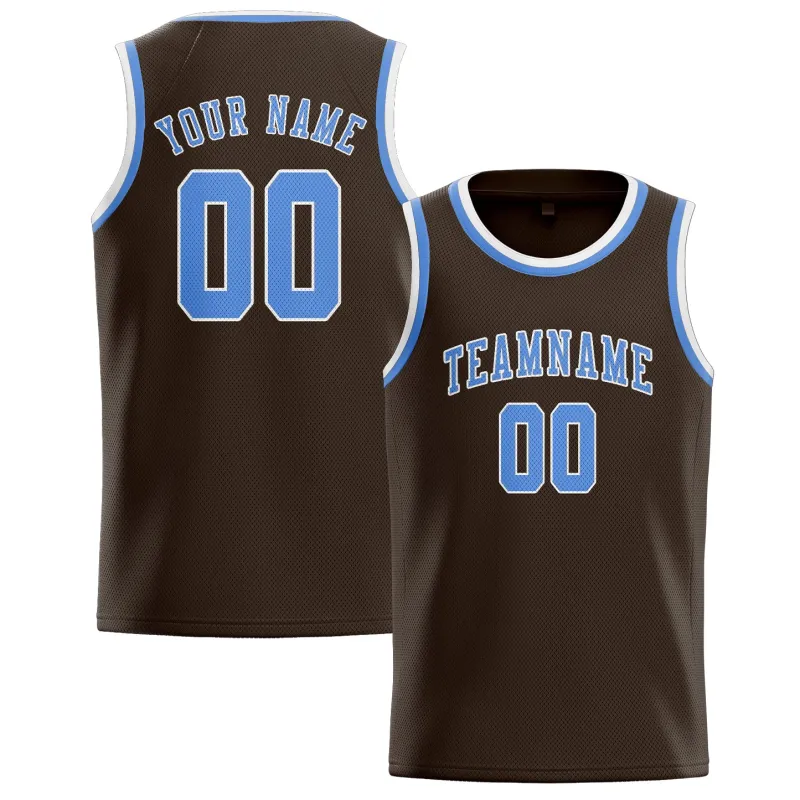 Custom Brown Light Blue Basketball Jersey made by Tailorly