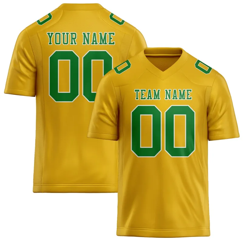 Custom Gold Emerald Green Football Jersey made by Tailorly