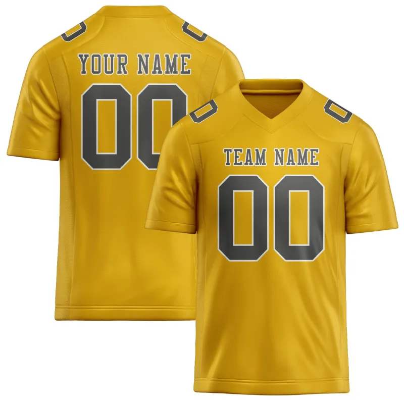 Custom Gold Dark Grey Football Jersey made by Tailorly