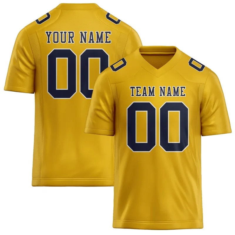Custom Gold Navy Football Jersey made by Tailorly