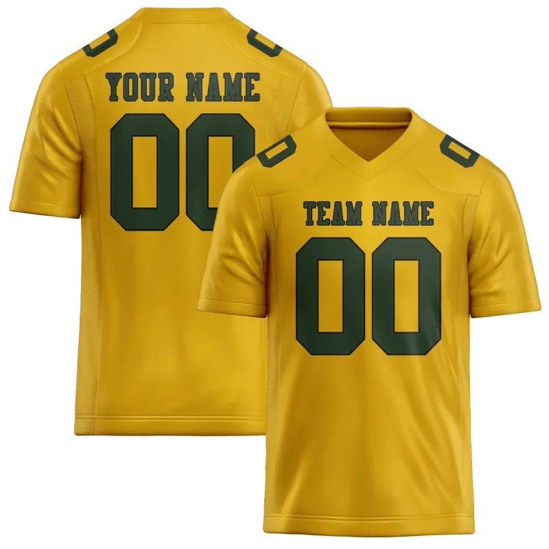 Custom Gold Dark Green Football Jersey made by Tailorly