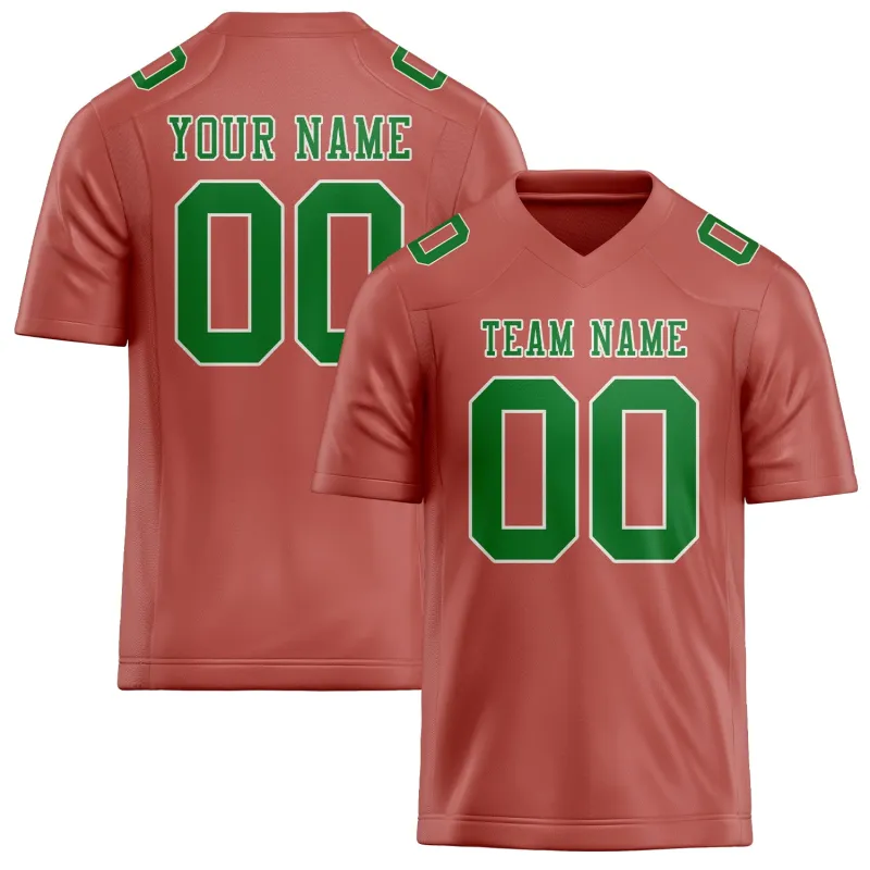 Custom Copper Rose Emerald Green Football Jersey made by Tailorly