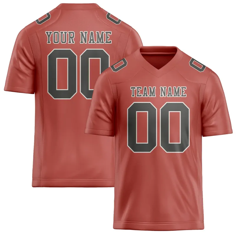 Custom Copper Rose Dark Grey Football Jersey made by Tailorly