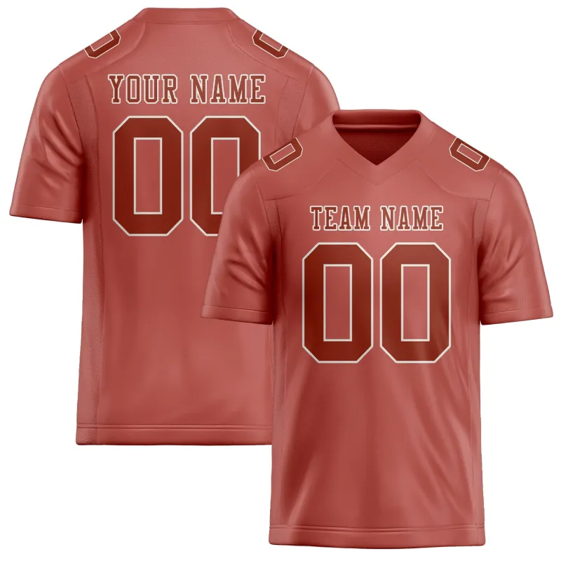 Custom Copper Rose Coral Red Football Jersey made by Tailorly