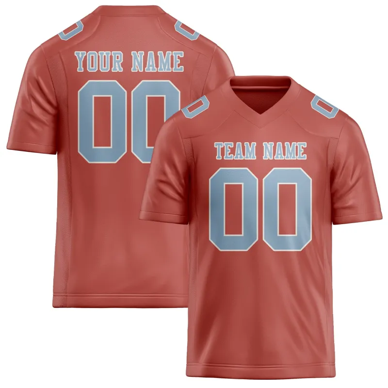 Custom Copper Rose Light Blue Football Jersey made by Tailorly