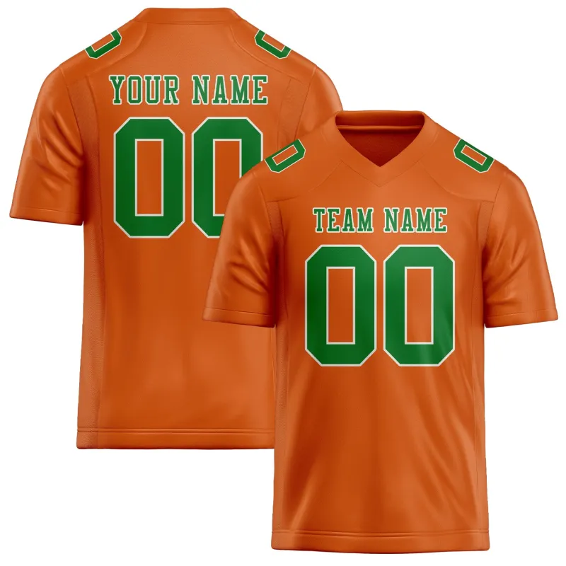 Custom Orange Emerald Green Football Jersey made by Tailorly