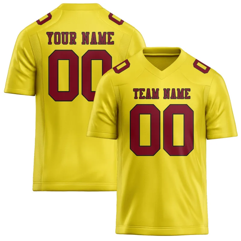Custom Light Yellow Crimson Red Football Jersey made by Tailorly