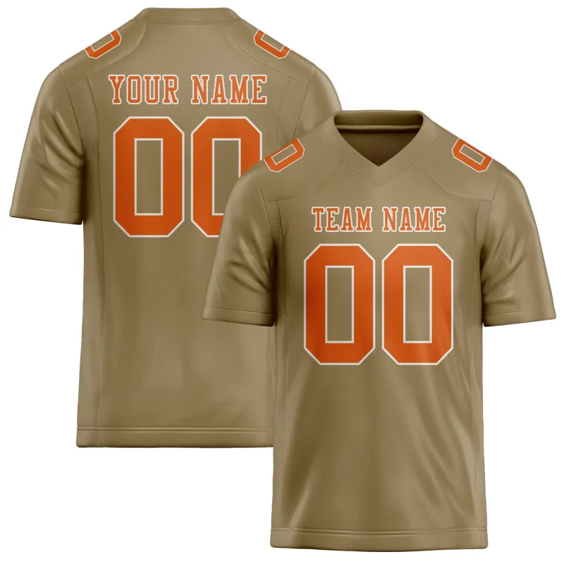 Custom Light Khaki Orange Football Jersey made by Tailorly
